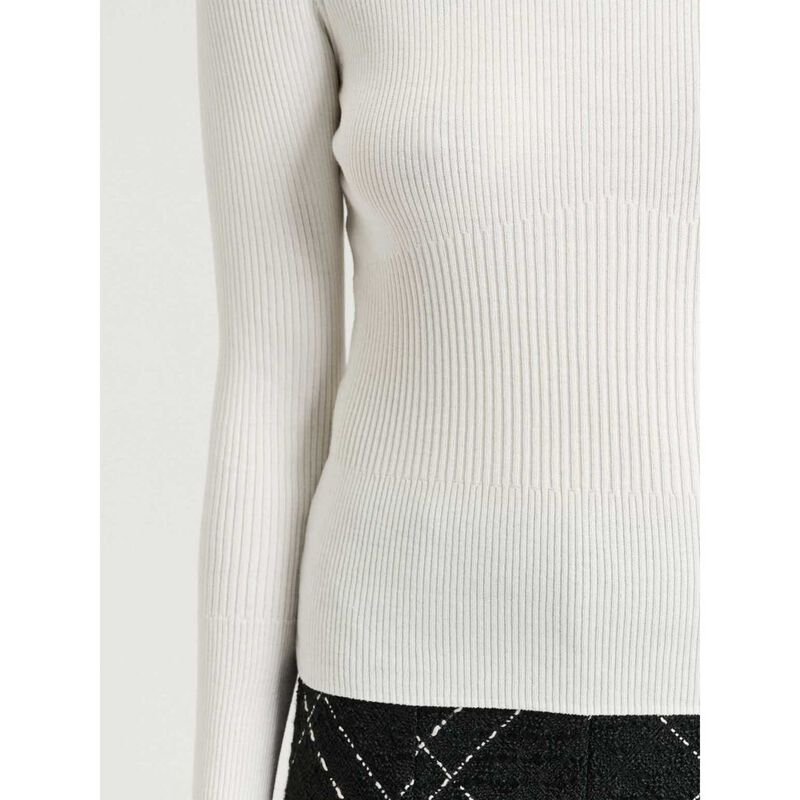 Veronika Maine Cotton Silk Blend Funnel Neck Ribbed Knit Top image number 2